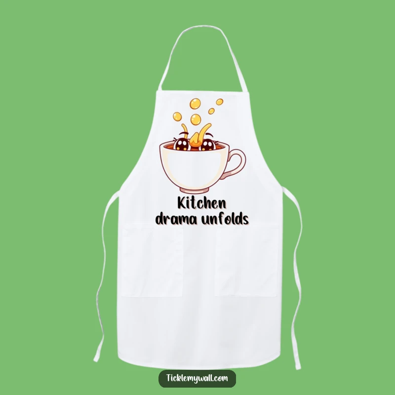 Funny Dramatic Teacup Spill Apron: Kitchen Theater