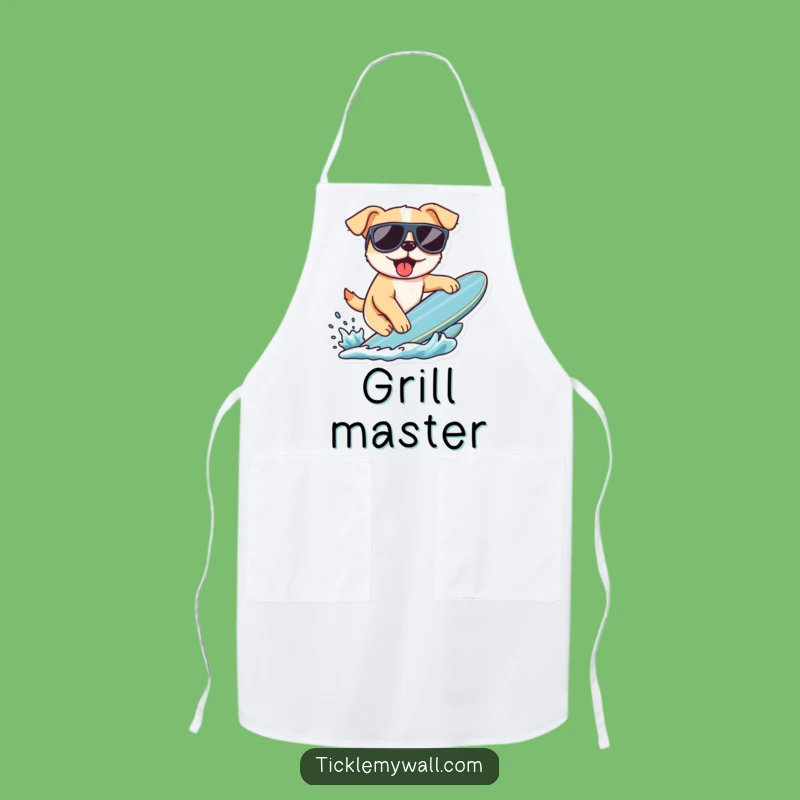 Funny Surfing Dog Apron: Beach Cookout Fun, Chef Funny Gift!