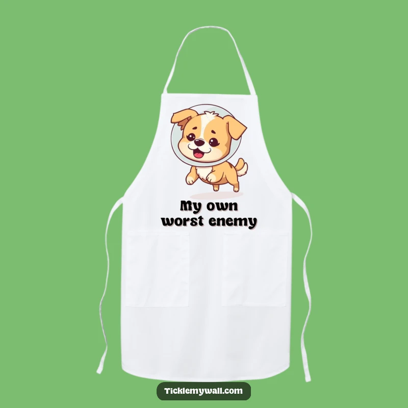 Funny Dog Cone Apron: Bewildered Pup Chasing Tail, Hilarious Kitchen Gift