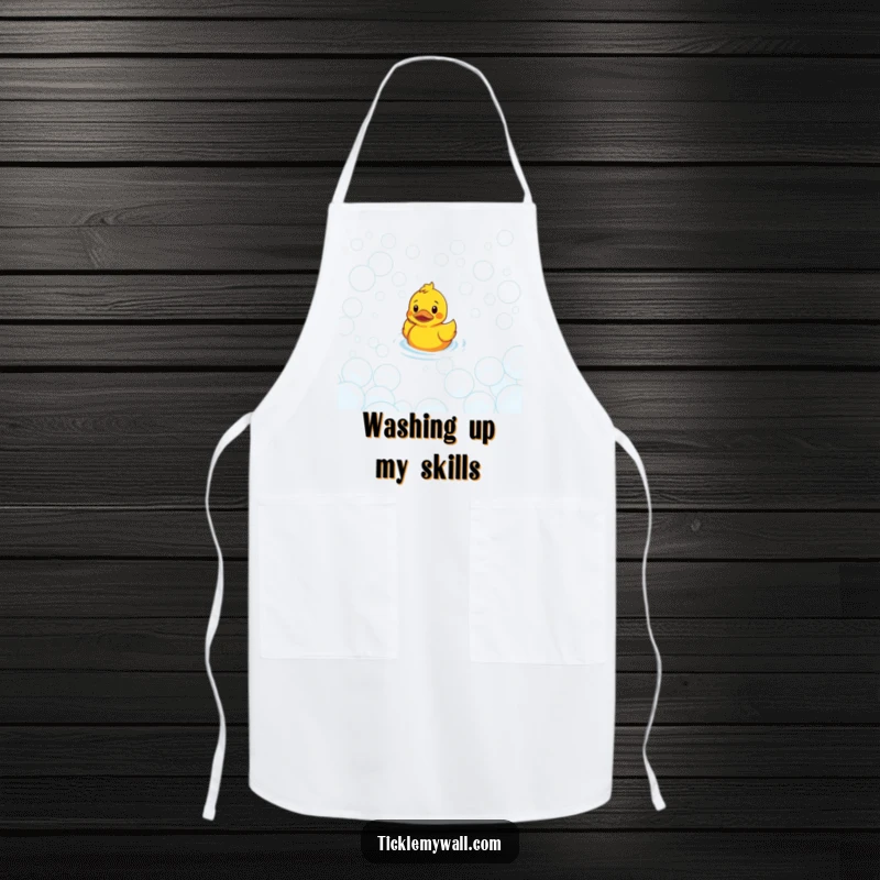 Funny Confused Duck Bubble Maze Apron: Confused duck in bubble maze, a funny kitchen apron.