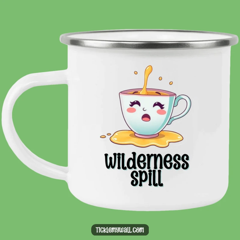 Adventure Funny Teacup Surprise Camping Mug: Cheerful Character Spills Tea, Outdoor Funny Gift