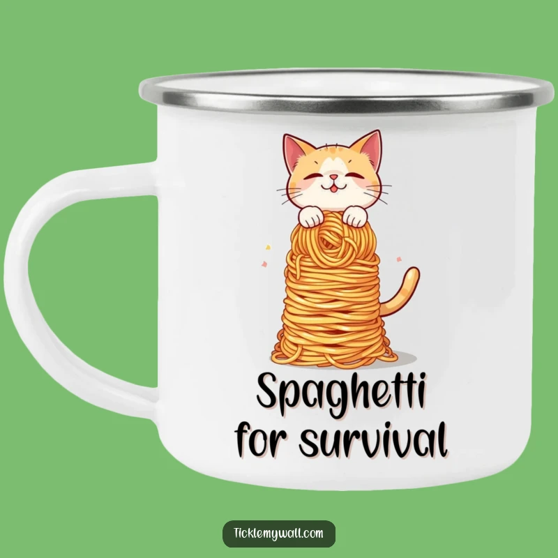 Funny Cat Spaghetti Balance Camping Mug: Adventure with Laughs!