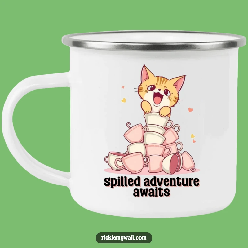 Funny Cat Teacup Enamel Camping Mug - Adventure with a Laugh!