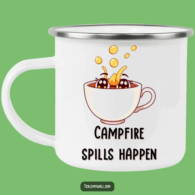 Funny Dramatic Teacup Spill Camping Mug: Outdoor Tea Time Fun