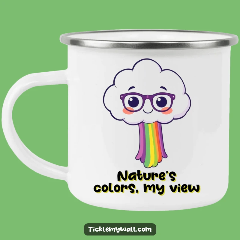 Funny Happy Cloud with Spectacles Spilling Rainbow Camping Mug - Adventure Fuel!