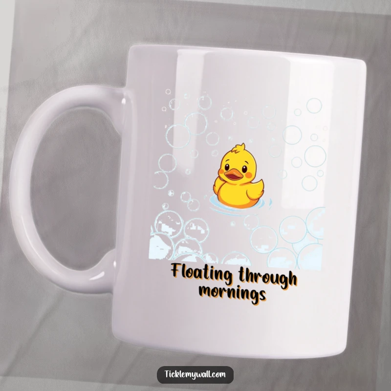 Funny Confused Duck Bubble Maze Mug: A rubber duck looks lost in a giant maze of soap bubbles, a funny gift.