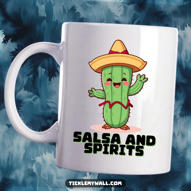 Funny Limbo Cactus Mug: A cheerful cactus wearing a sombrero attempts to limbo, bringing fiesta humor.