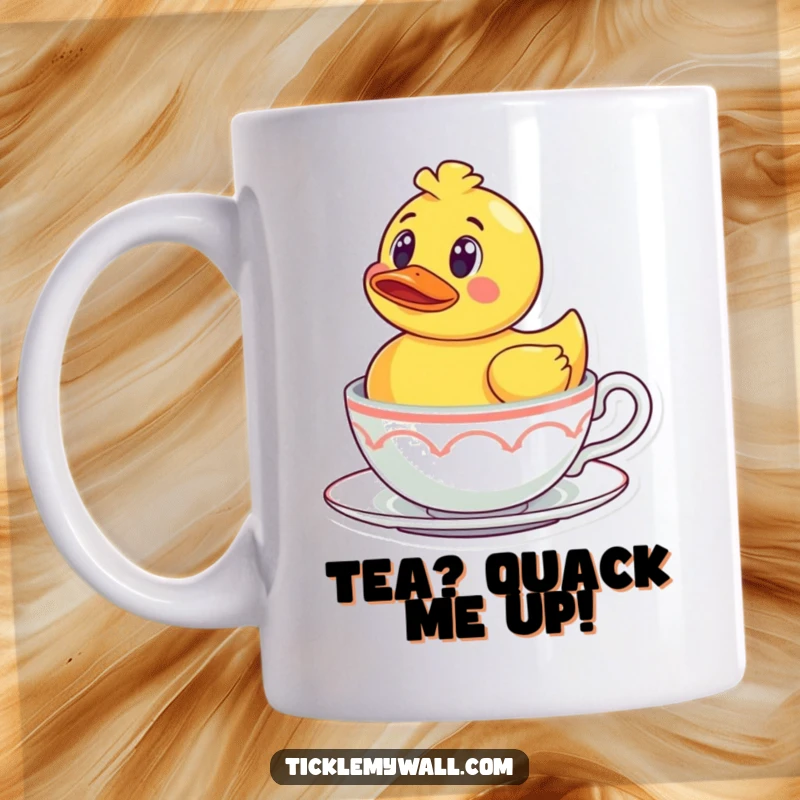 Funny Rubber Ducky Teacup Mug: A surprised rubber ducky floating in a teacup, cute and humorous bath time fun.