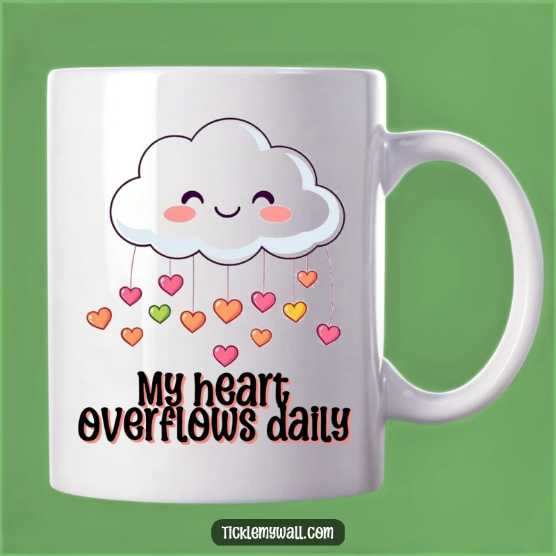 Funny Smiling Cloud Mug: Raining Hearts, Bring Joyful Vibes, Perfect Gift