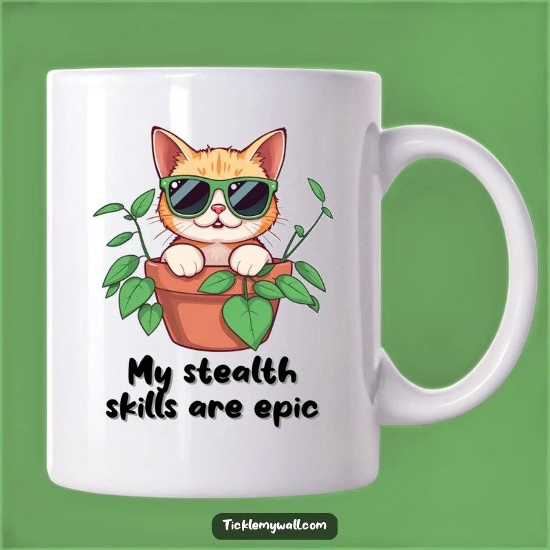 Funny Surprised Cat Mug, Oversized Sunglasses Plant Peek, Hilarious Gift for Cat Lovers