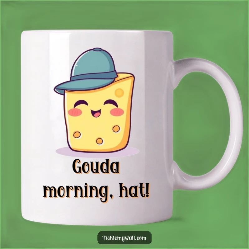 Funny Cheese Hat Mug: Giggling Gouda Wears Tiny Cap, Perfect Funny Gift