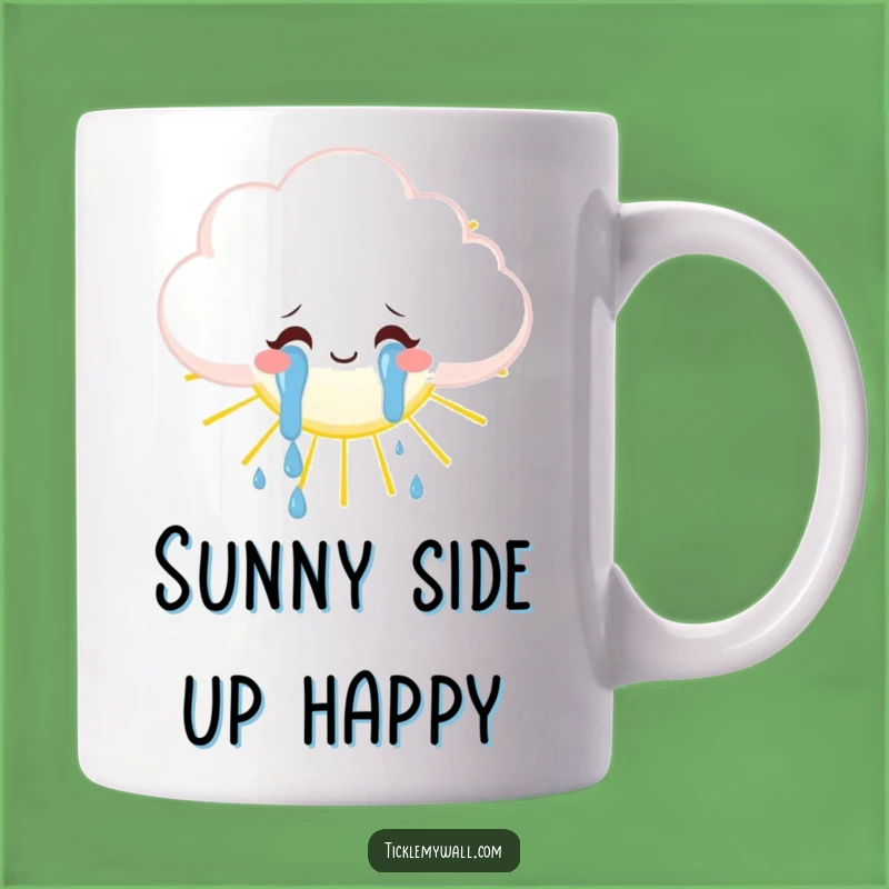 Funny Joyful Cloud Mug: Weeping Tears of Happiness onto Sun, Whimsical Weather Gift
