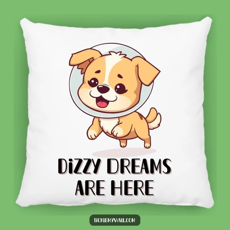 Funny Dog Cone Pillow: Bewildered Pup Chasing Tail, Cozy and Hilarious Decor Gift