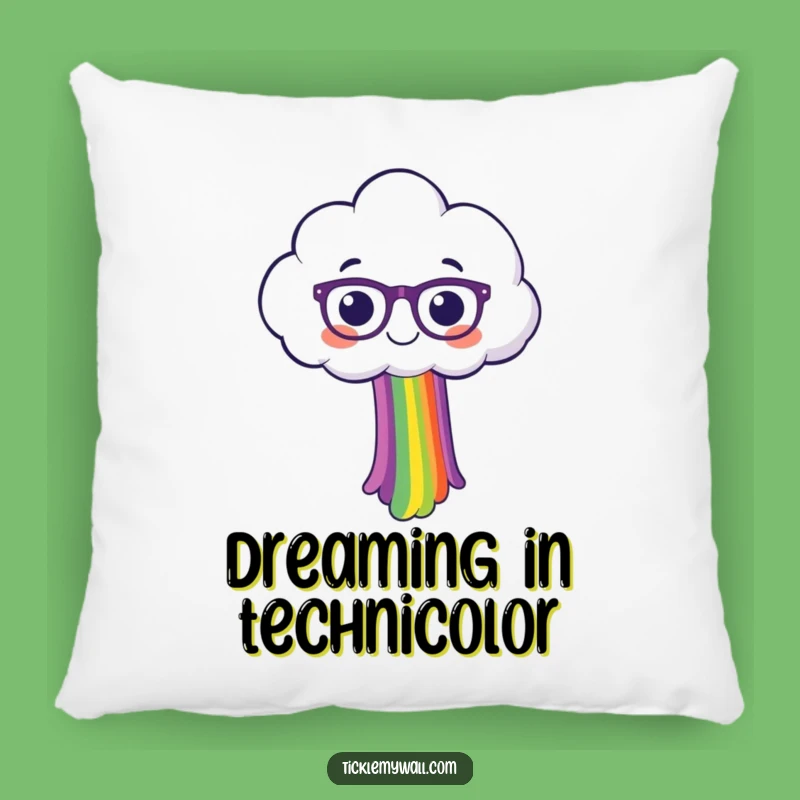 Funny Happy Cloud with Spectacles Spilling Rainbow Pillow - Comfy & Cheerful Decor!