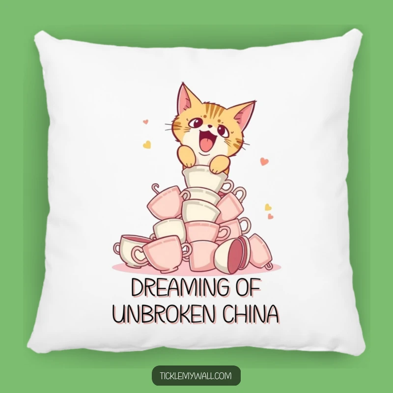 Funny Cat Teacup Pillow - Cozy Comfort with a Feline Mishap!