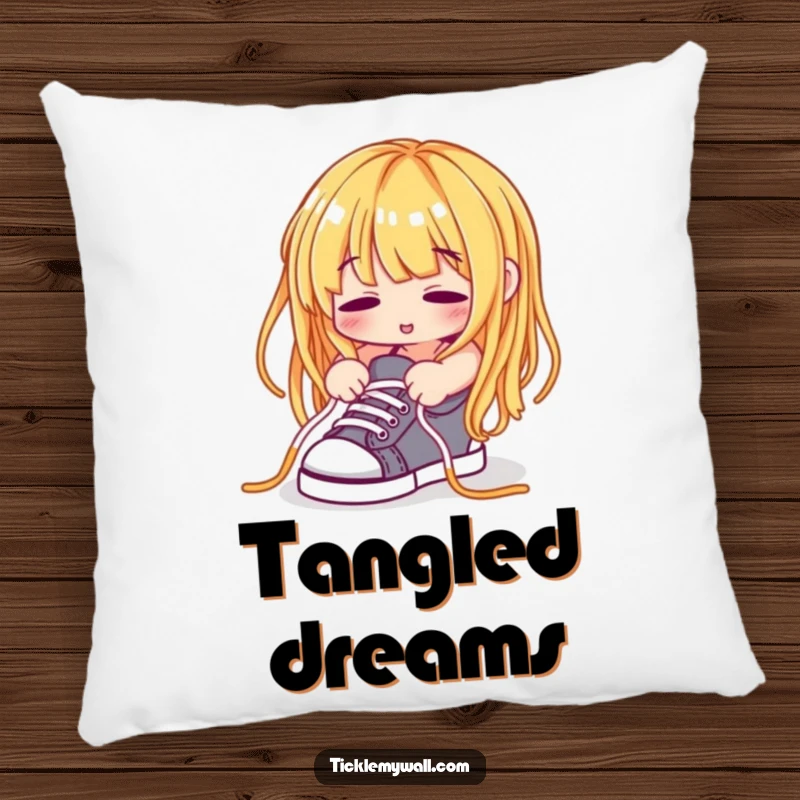 Funny Spaghetti Noodle Pillow, a soft cushion featuring a spaghetti noodle hilariously trying to tie shoelaces, for humorous comfort.