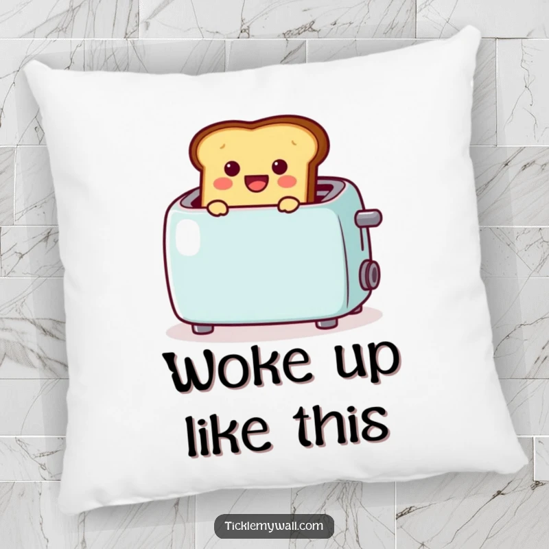 Funny pillow featuring cheerful toast popping from a toaster with a 🎉, offering cozy comfort and morning celebration, an ideal funny gift.