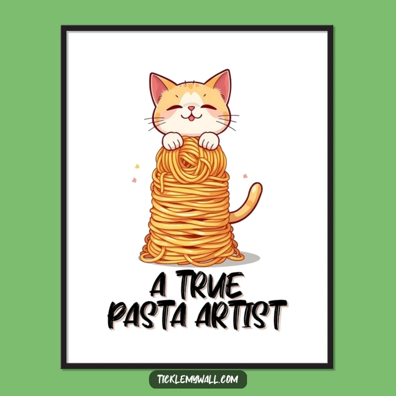 Funny Cat Spaghetti Balance Digital Art: Instant Hilarious Wall Decor!