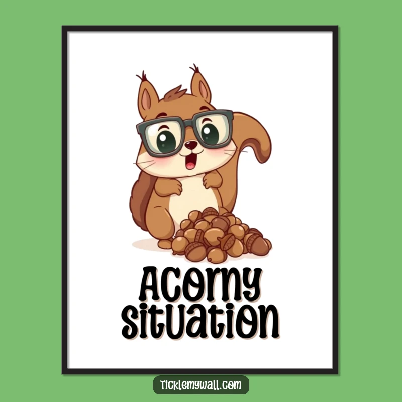 Funny Digital Art: Surprised Squirrel's Acorn Drop Wall Decor Gift