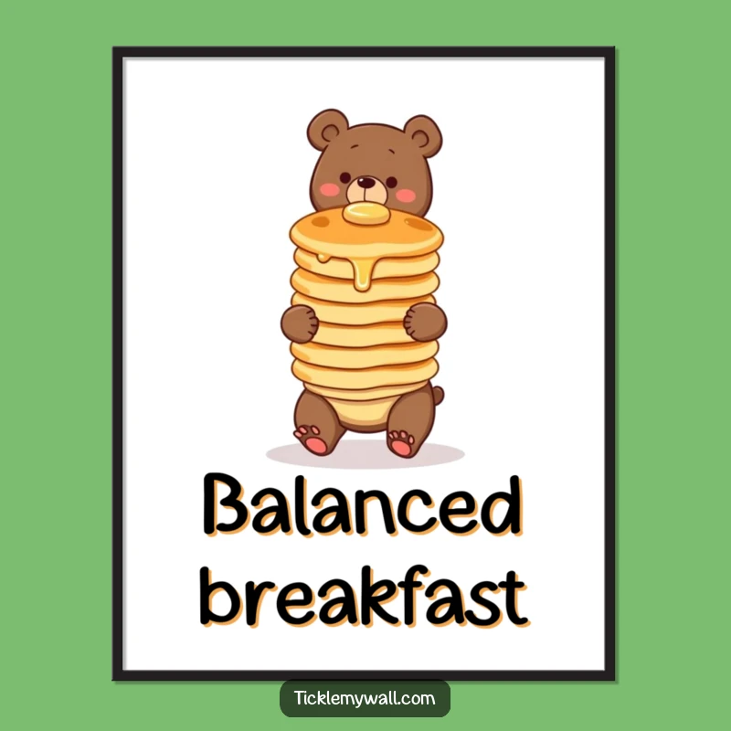 Funny Clumsy Bear Digital Print: Instant Whimsical Breakfast Art