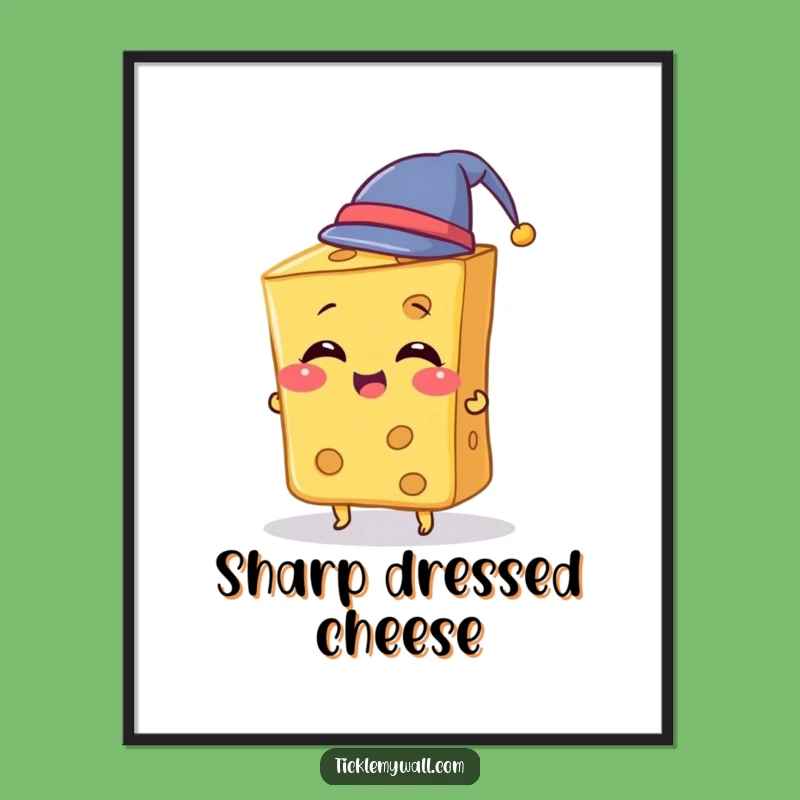 Funny Cheese Hat Digital Art: Giggling Cheese Slice Tries Tiny Hat, Instant Funny Gift Download