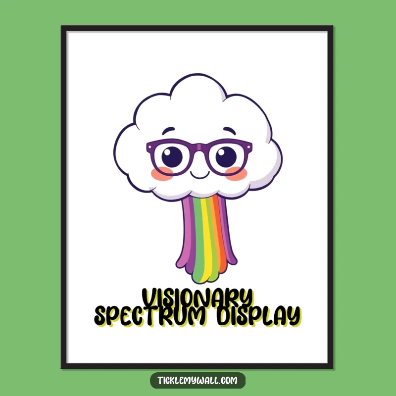 Funny Happy Cloud with Spectacles Spilling Rainbow Digital Art - Instant Joyful Decor!