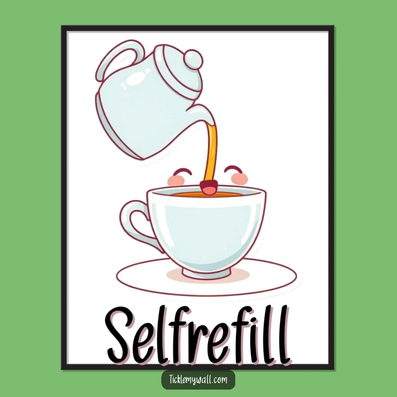 Funny Happy Teacup Digital Print: Instant Whimsical Beverage Art