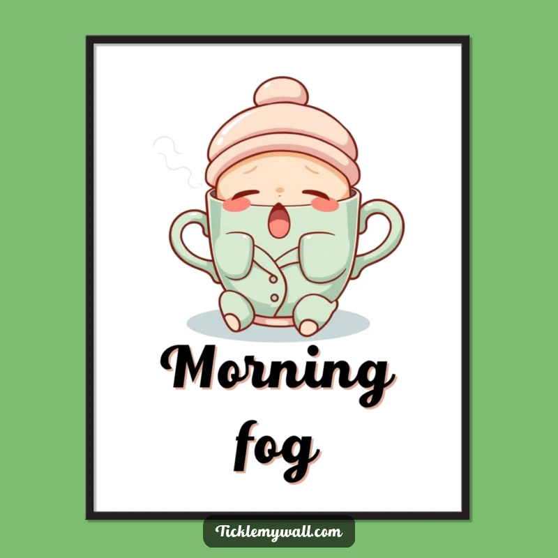 Funny Sleepy Teacup Digital Art Print Gift - Instant Cozy Decor!