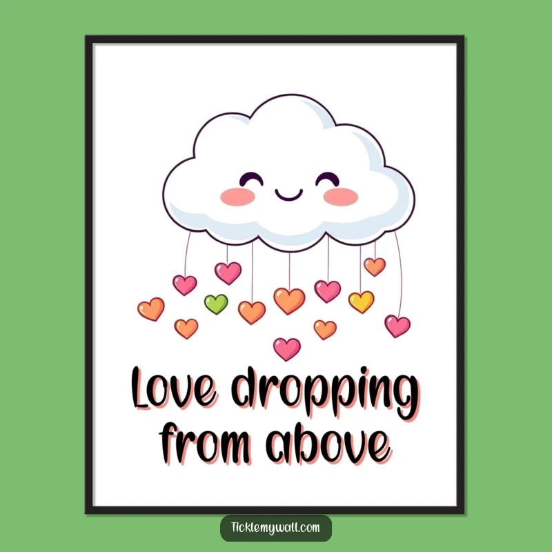 Funny Smiling Cloud Digital Print: Raining Hearts, Instant Joy Decor, Perfect Gift