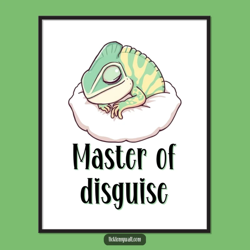 Funny Snoring Chameleon Pillow Digital Art: Hilarious Decor for Your Walls