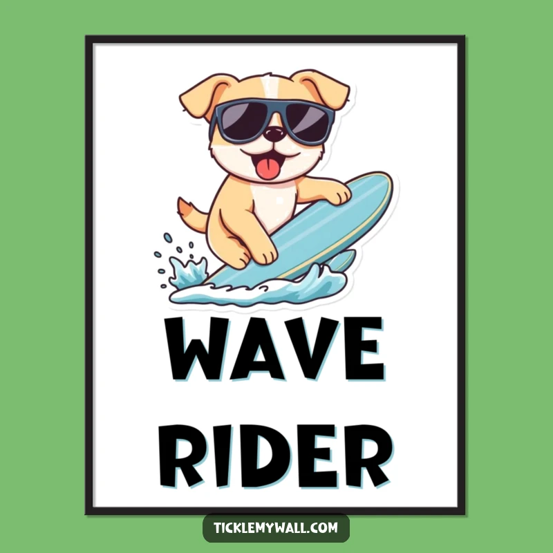 Funny Surfing Dog Digital Art: Cool Canine Ride, Downloadable Funny Gift!