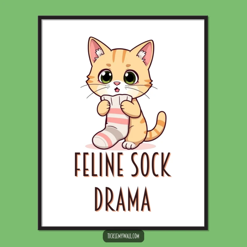 Funny Surprised Cat Sock Digital Art: Instant Humor for Your Walls