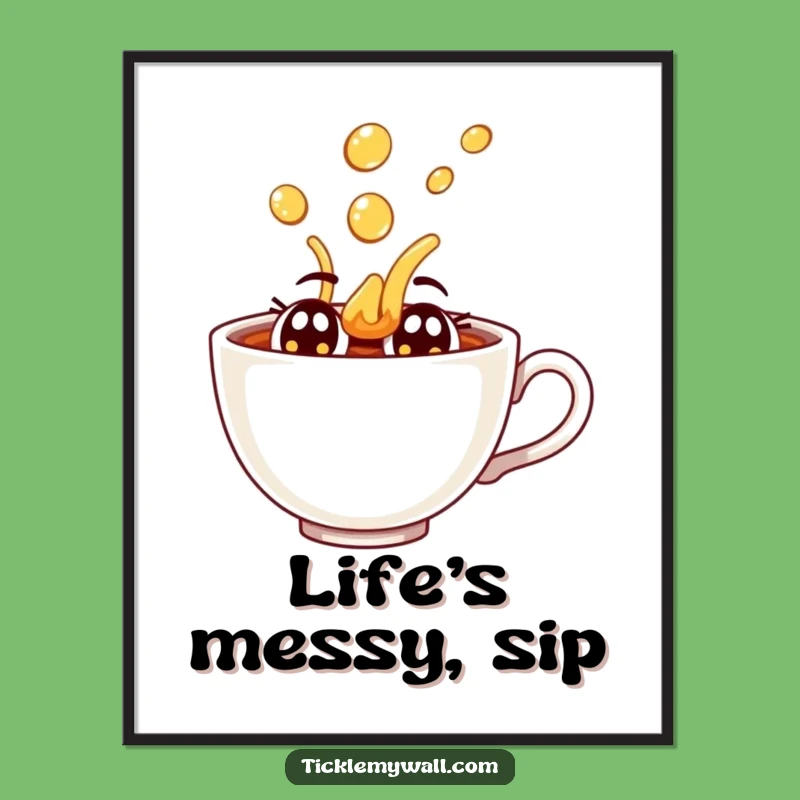 Funny Dramatic Teacup Spill Digital Art: Instant Theatrical Decor