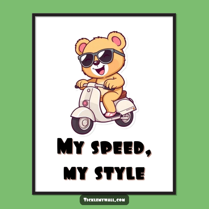 Funny Teddy Bear Scooter Digital Print: Instant Laughs with This Hilarious Bear's Artwork