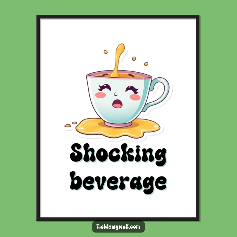 Funny Teacup Surprise Digital Art: Cheerful Character Spills Tea, Instant Funny Gift Download