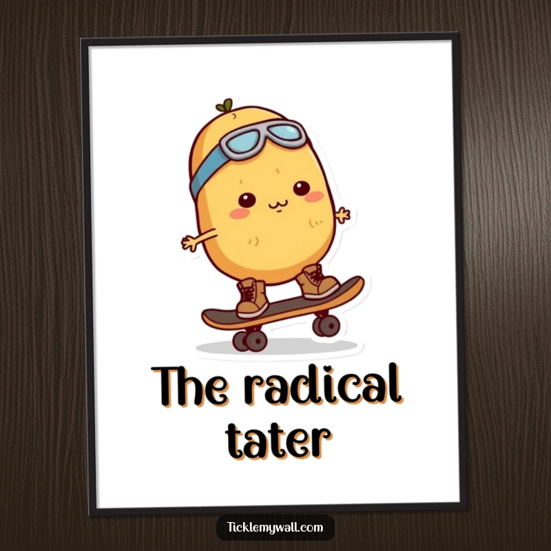 Funny Potato Skater Digital Art Print: A determined potato character skateboarding, creating dynamic and humorous digital art.