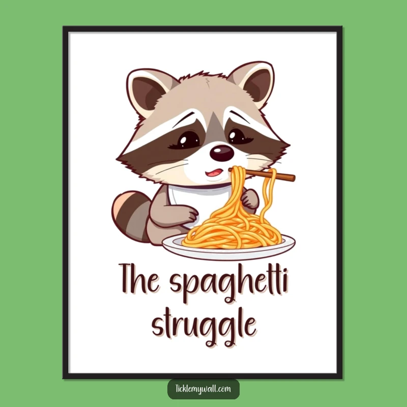 Funny Raccoon Spaghetti Digital Print: Hilarious Art for Messy Decor