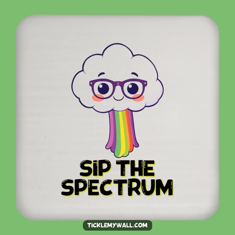 Funny Happy Cloud with Spectacles Spilling Rainbow Drink Coaster - Protect Surfaces with Humor!