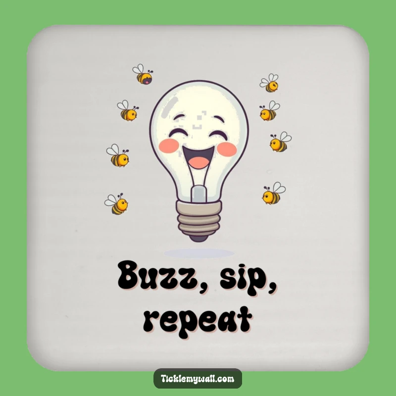 Funny Laughing Lightbulb Bees Coaster - Witty & Humorous Drink Protector