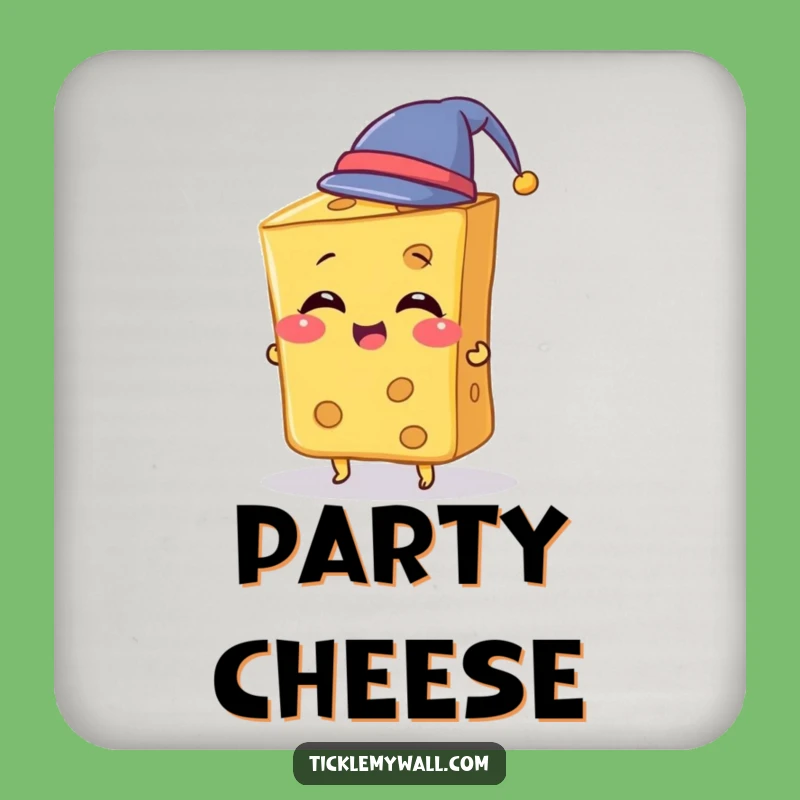 Funny Cheese Hat Coaster: Giggling Cheese Slice Tries Tiny Hat, Protect Surfaces Funny Gift