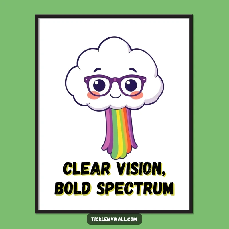 Funny Happy Cloud with Spectacles Spilling Rainbow Poster - Whimsical Wall Art!