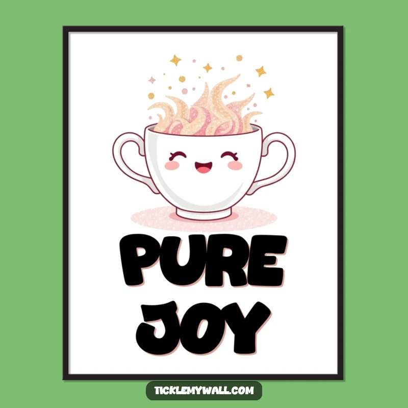 Funny Glitter Teacup Poster: Joyful Overflow, Sparkle Art Gift