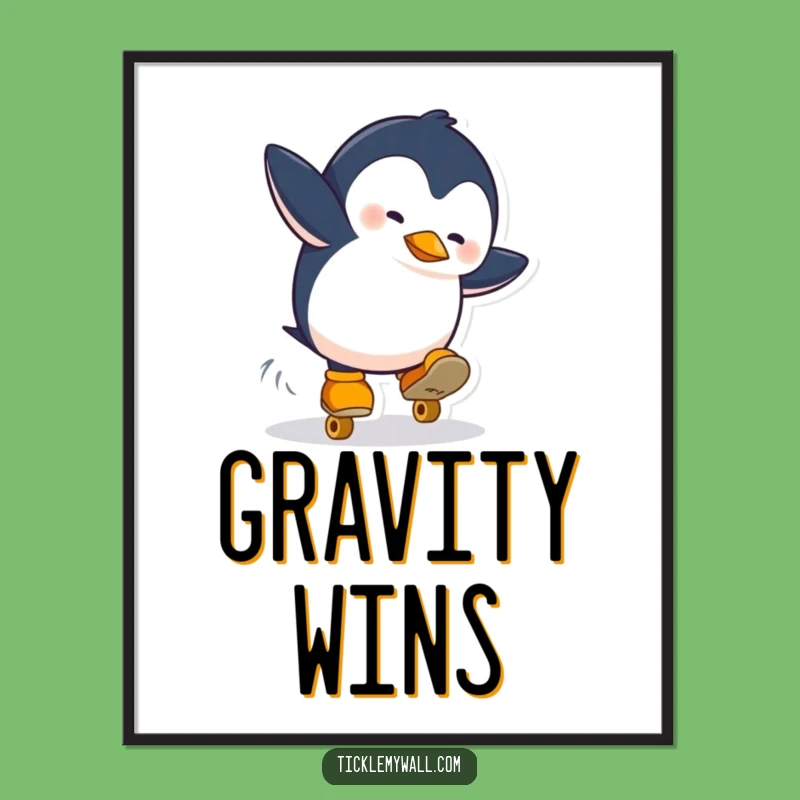 Funny Penguin Skate Fail Poster: Hilarious Arctic Chaos, Wall Art Funny Gift!