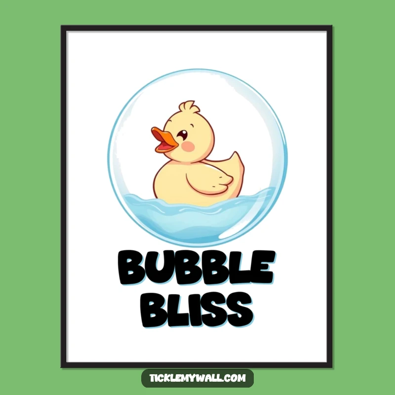 Funny Rubber Ducky Bubble Poster: Delighted Ducky Rides Giant Bubble, Whimsical Funny Gift Art