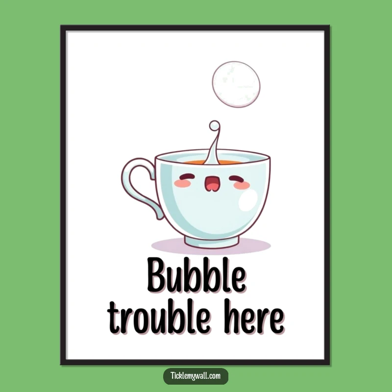 Funny Startled Teacup Poster, Single Bubble Art, Quirky Kitchen or Cafe Decor