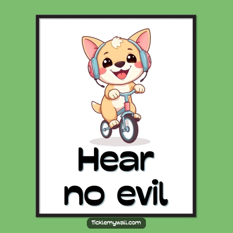 Funny Dog Unicycle Earmuffs Poster: Whimsical Wall Art for a Laugh Gift