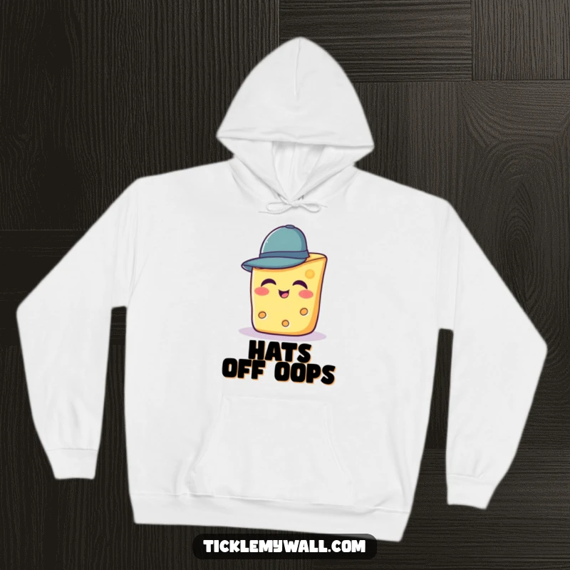 Funny hoodie with a happy slice of cheese attempting to wear a very small hat.