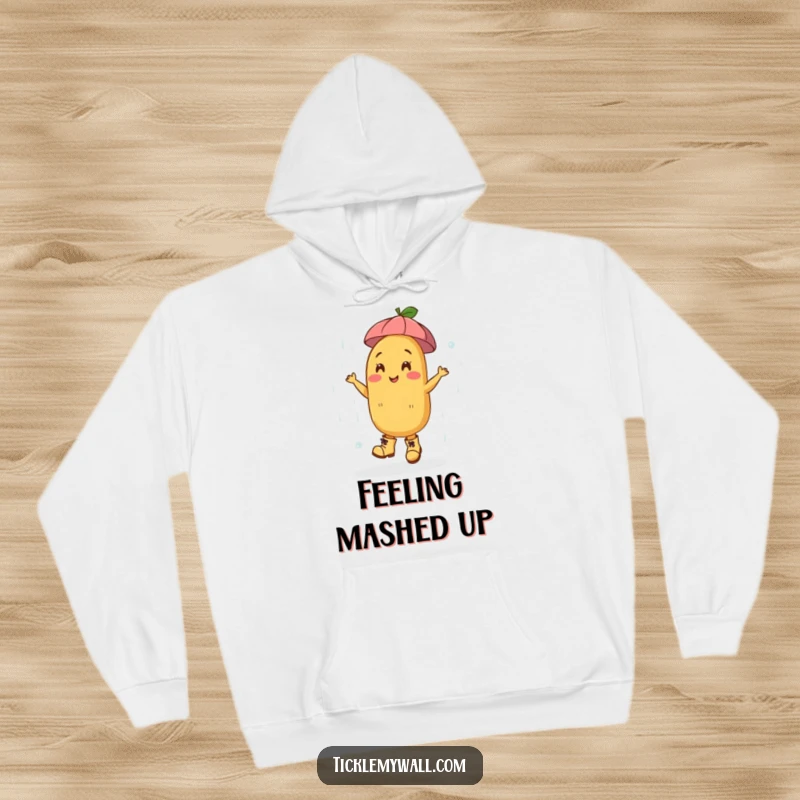 Funny Dancing Potato Boots Rain Hoodie: A happy potato in boots dancing in the rain, a cozy funny gift.