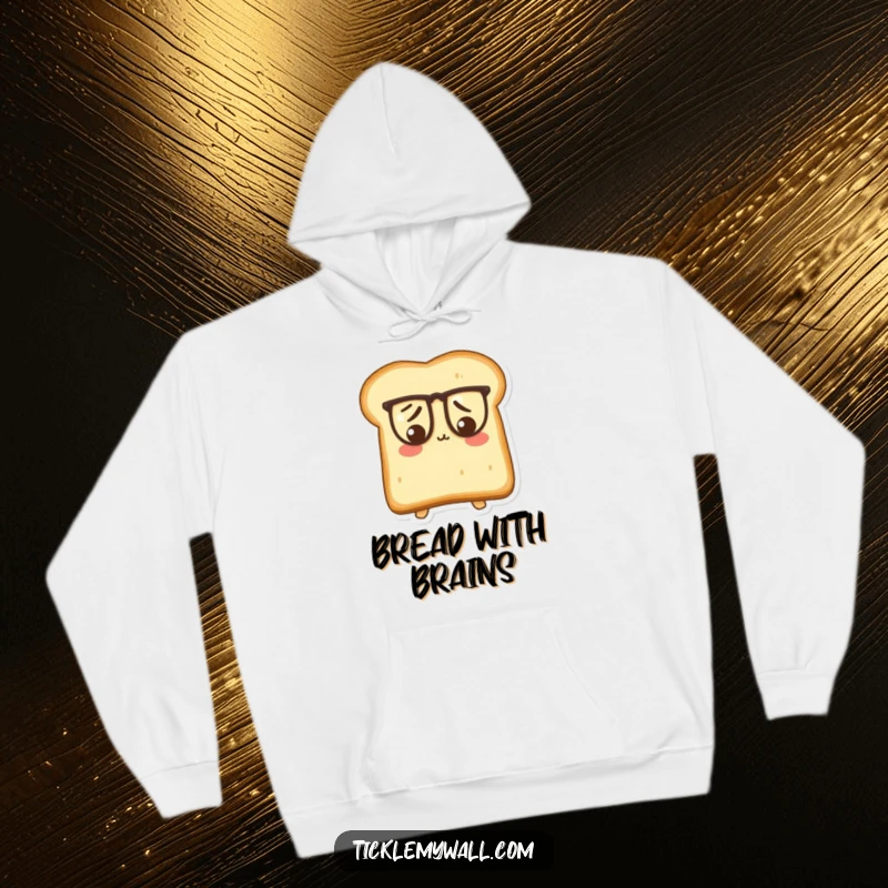 Funny Puzzled Toast Hoodie: A confused piece of toast wearing large glasses, a humorous and cozy hooded sweatshirt.