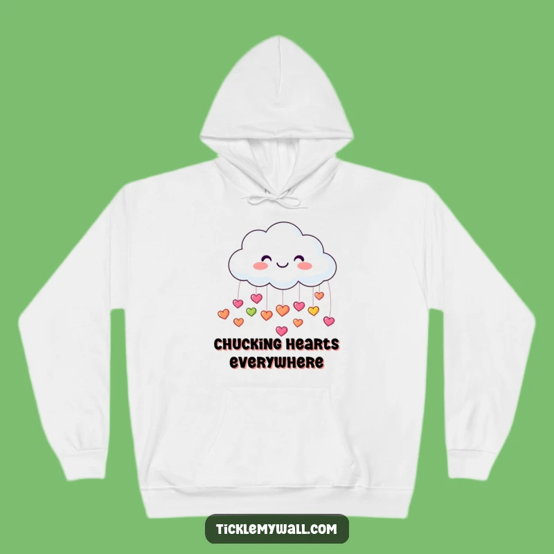 Funny Smiling Cloud Hoodie: Raining Hearts, Cozy Joy, Perfect Gift